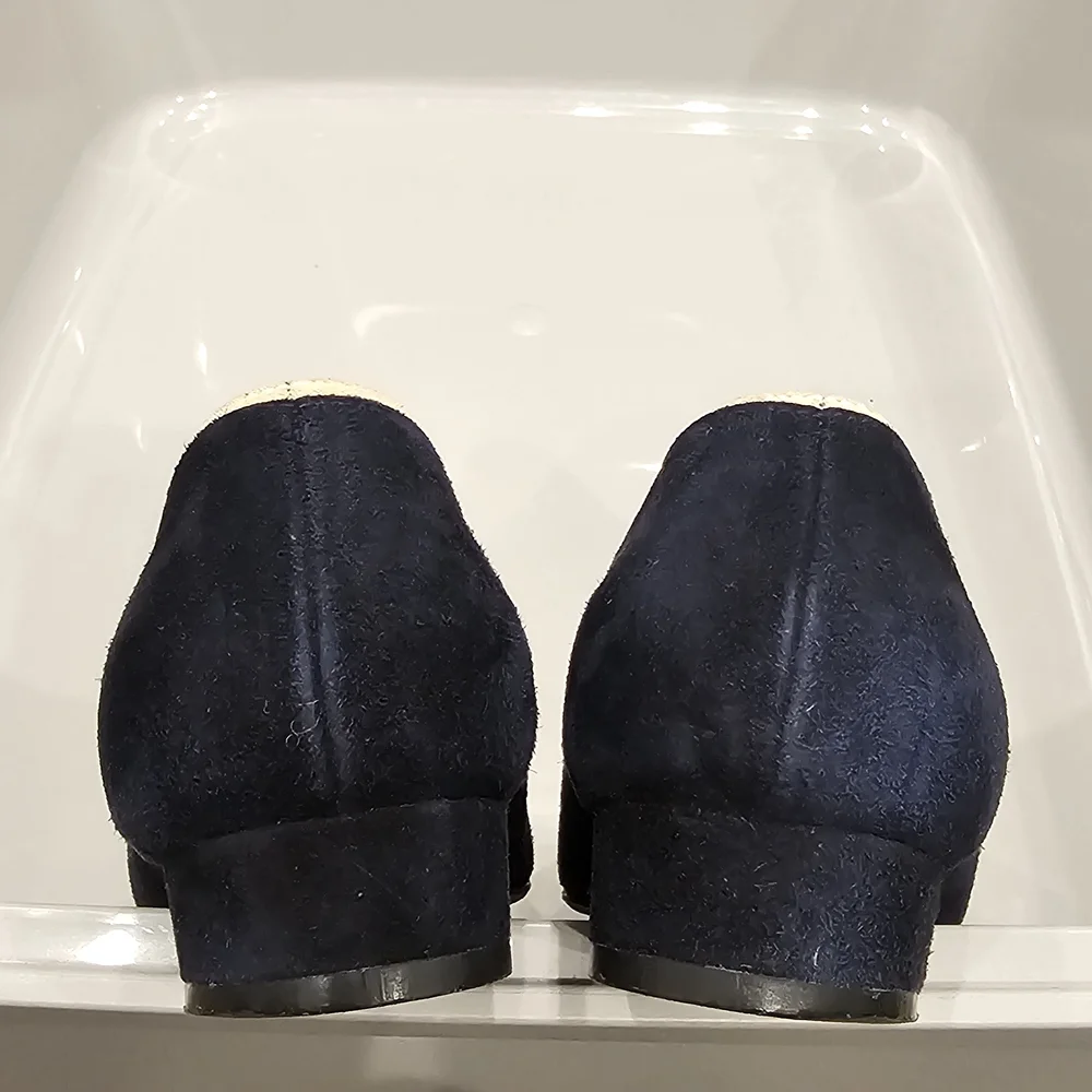 Vintage 90's ESCADA Navy & Cream Suede Flats